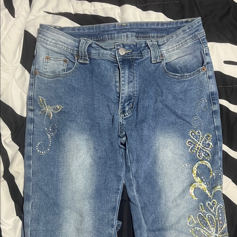 Embroidered Blue Jeans